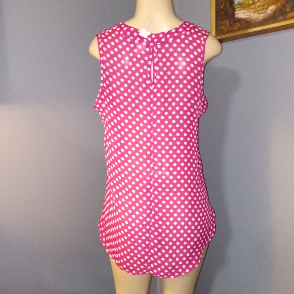 AMERICAN CITY WEAR PINK SLEEVELESS TOP W/ WHITE POLKA DOTS (NWT) SZ L - Picture 5 of 6